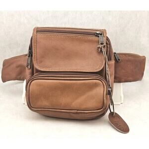 VTG Orvis Tan Leather Waist Pack With Multiple Zippered Pockets Adjustable Strap
